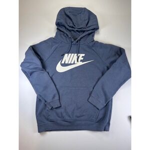 Nike Hoodie Womens XS Blue Heathered Futura Logo Pullover Fleece Raglan Sleeve